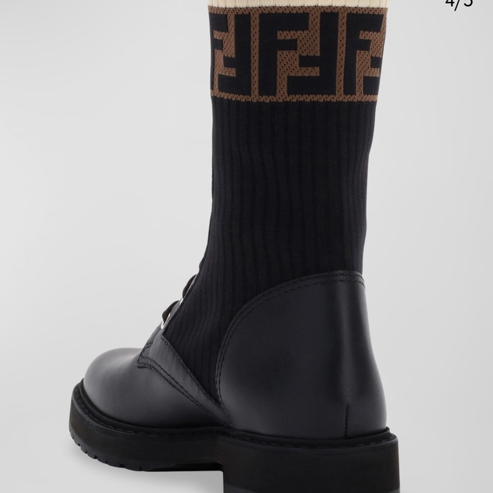 Fendi Combat Boot w/FF Cuff
Black Ankle Boots with Brown Pattern